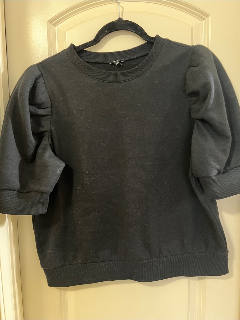 Express Black Crew Neck Puff Sleeve Fleece Sweatshirt